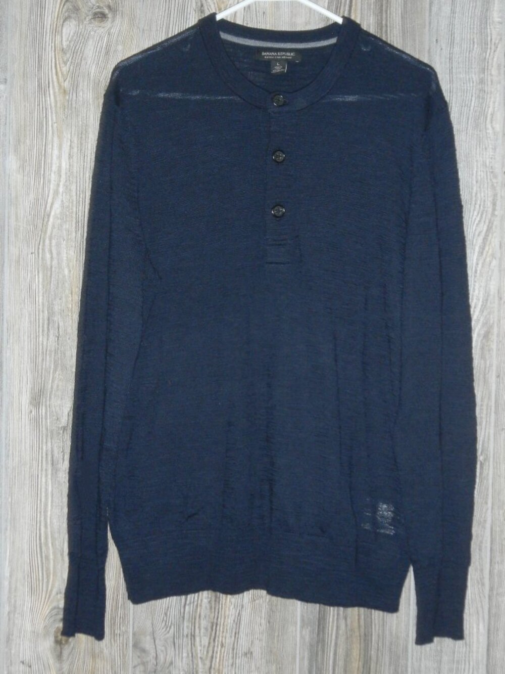 Banana Republic Mens Size Large Henley Sweater Navy Blue Lightweight Fall